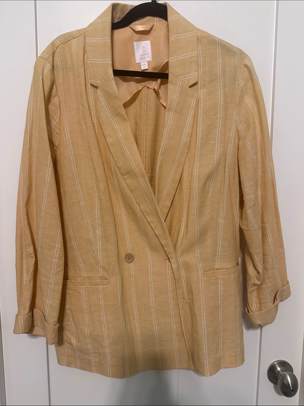 LC Lauren Conrad Linen Blend Pale Mustard Pinstripe Blazer